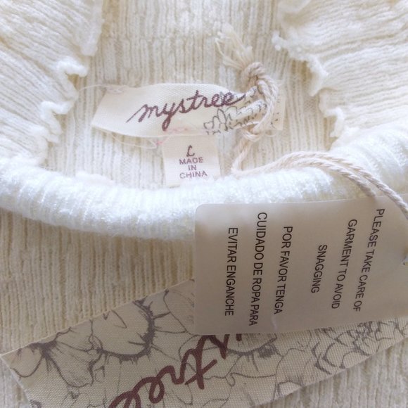 Mystree Mock Neck Pullover Ivory Sweater Fitted Textured - Picture 8 of 9
